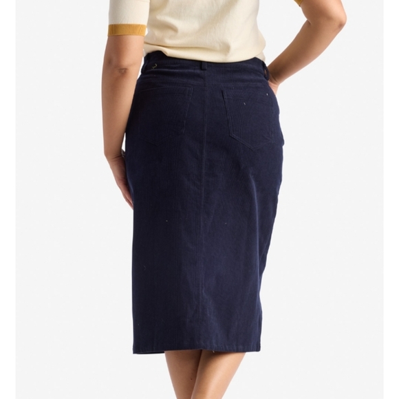 Navy Blue Corduroy Midi Skirt - Picture 4 of 8